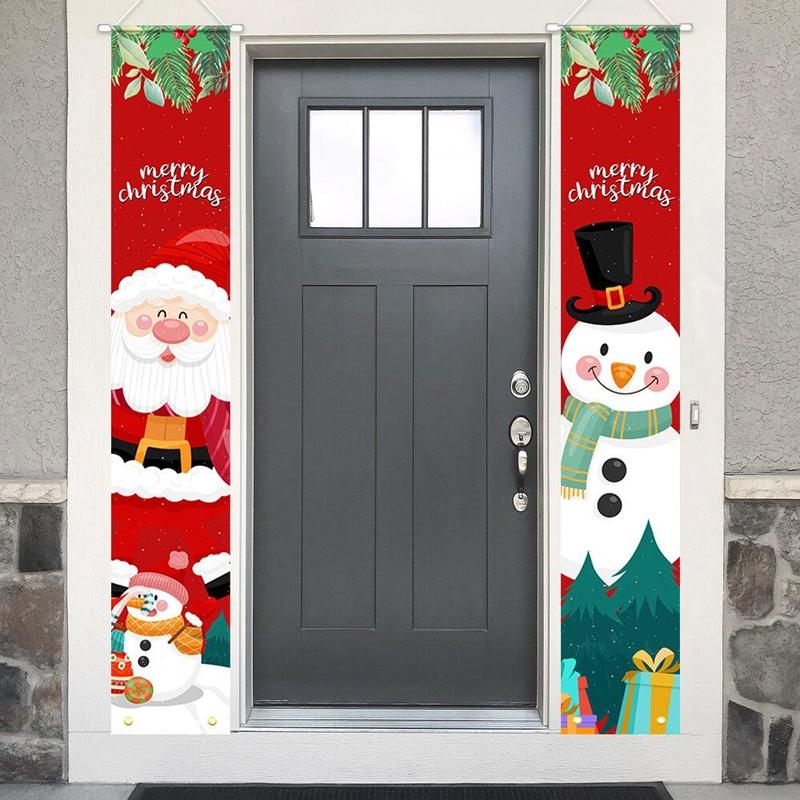 Merry Christmas Door Banner, 1 Pair Colorful Christmas Themed Door Decoration, Outdoor Hanging Banner for Home Front Door, Festive & Party Supplies