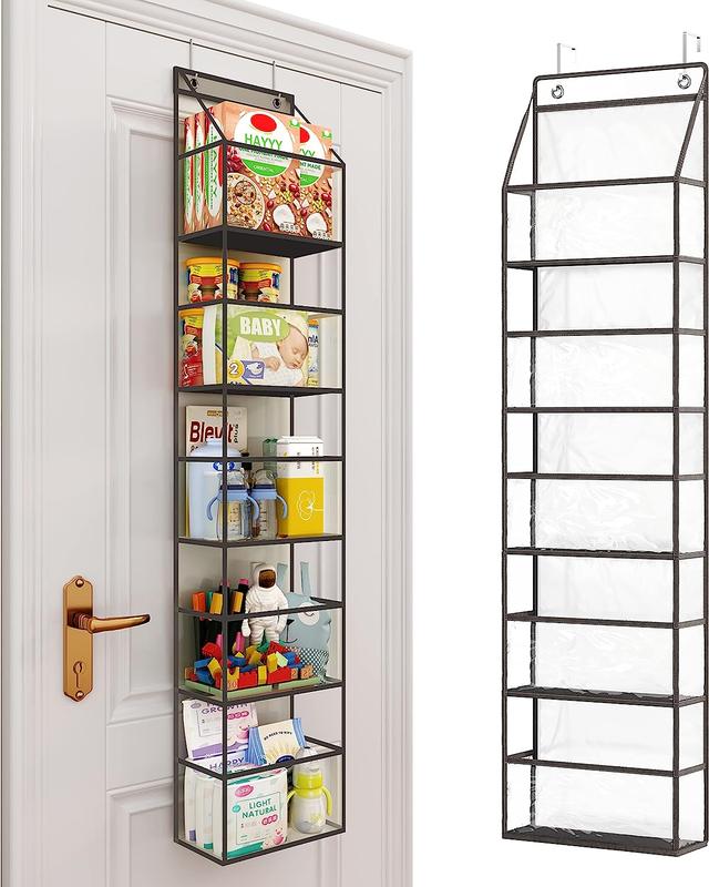 5-Shelf Over The Door Hanging Pantry Organizer, Room Organizer with Clear Plastic Pockets, 25lb Ultra Sturdy & Large Capacity for Closet, Bedroom, Nursery, Bathroom and Sundries