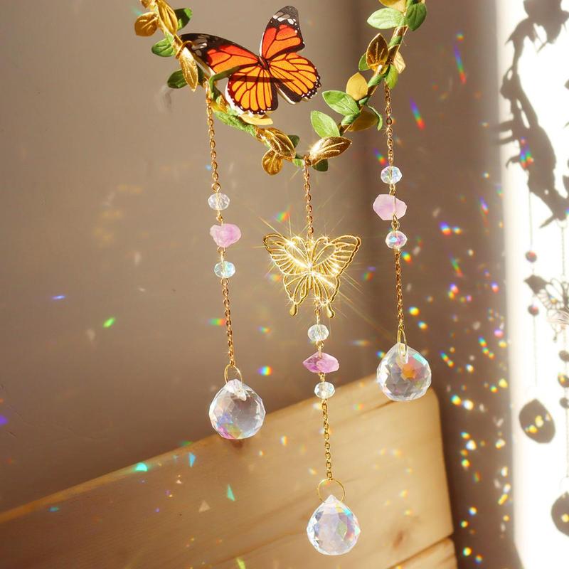 Heart Shaped Hanging Decor, 1 Count Butterfly & Crystal Decor Pendant, Hanging Decor for Home Garden Party