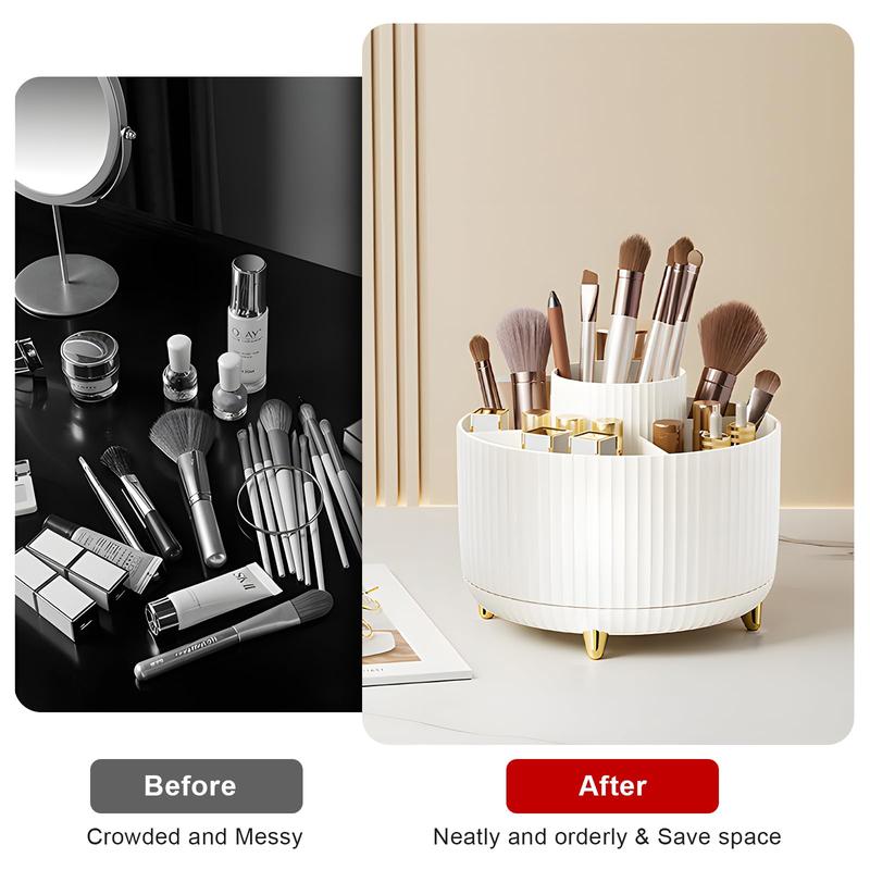 360° Rotatable Makeup Brush Holder, Multi-compartments Cosmetic Storage Holder, Multifunctional Cosmetic Organizer for Bathroom Countertop