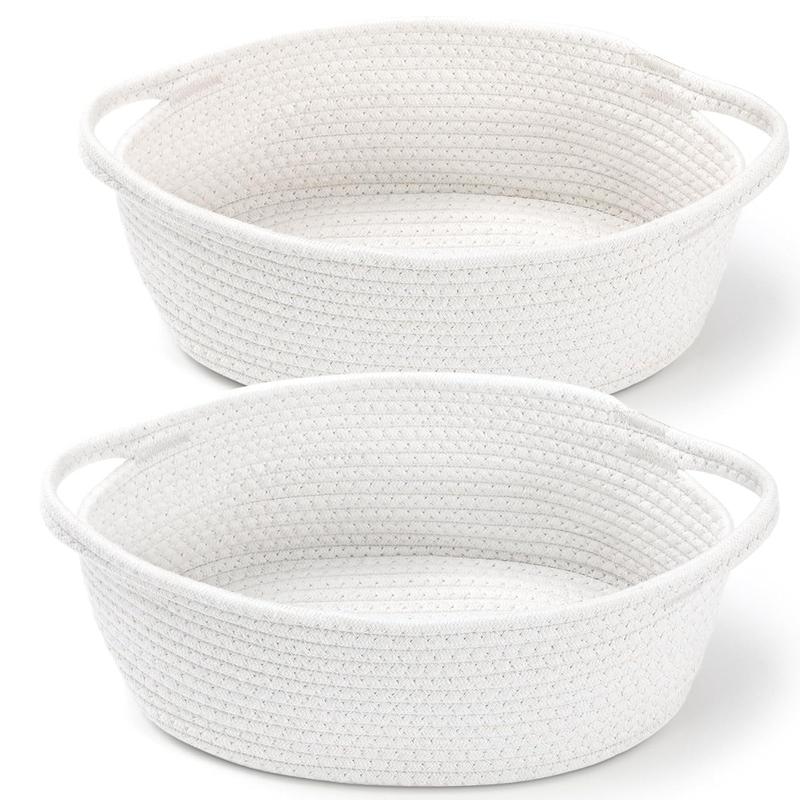 2-Pk Small Woven Baskets with Gift Bag and Ribbon, Empty Decorative Gift Box for Gift Baskets, Cotton Rope Room Shelf Storage Basket with Handles, All 12