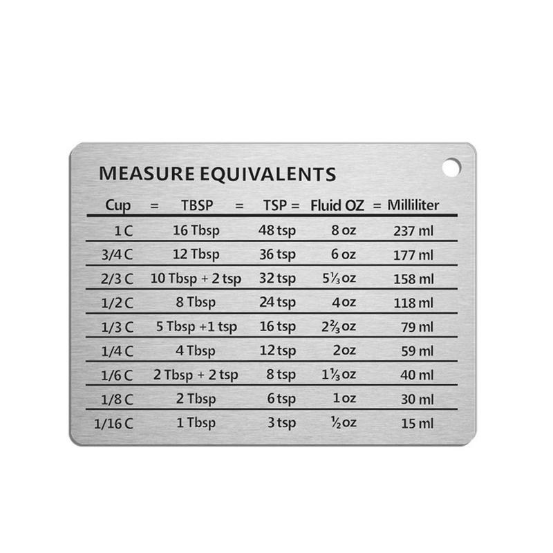 Stainless Steel Refrigerator Magnetic Sticker, 1 Count Baking Unit Conversion Chart, Kitchen Baking Utensils