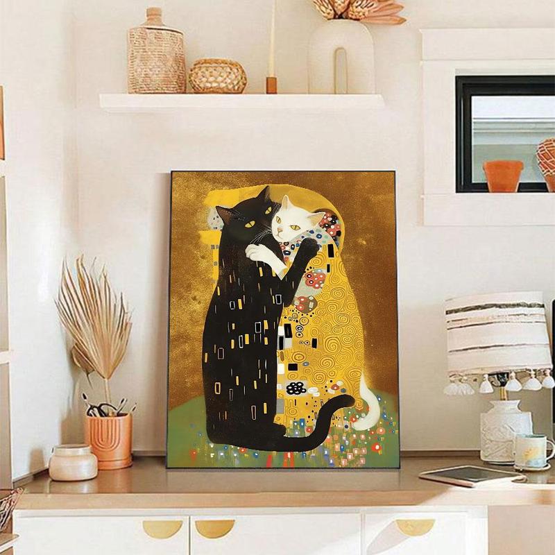 Cat Hugging Pattern Unframed Painting, 1 Count Modern Canvas Wall Art, Wall Decor for Home Living Room Bedroom Office School