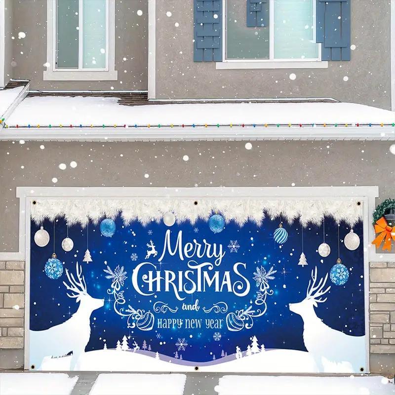 Christmas Themed Garage Door Cover, 1 Count Merry Christmas Garage Door Banner, Outdoor Holiday Decoration for Home, Party, Festival