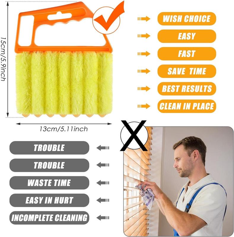 Blind Cleaner Duster Tool, 7 Finger Dusting Cleaner Tool for Window Venetian, Washable Mini Cleaner Brush, Hand Held Cleaner Tool for Air Conditioner Wood Shutters Dust Dirt (Yellow Handle, 2 Pieces) Cleaning Pack Comfortable