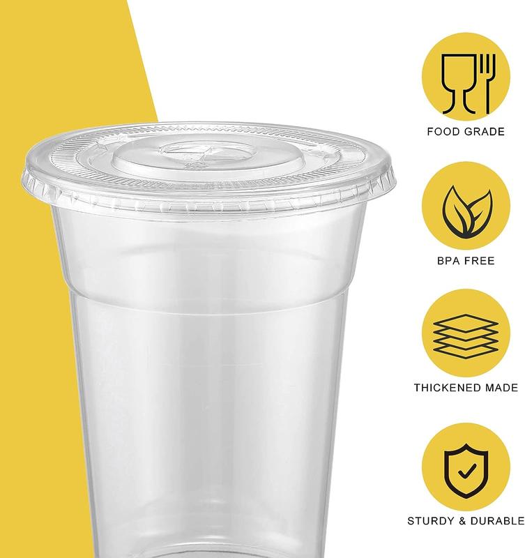 [Limited time deal] 100 Sets - 16oz Plastic Cups with Lids and Straws, Disposable Cups for Iced Coffee, Smoothie, Milkshake, Cold Drinks - Clear