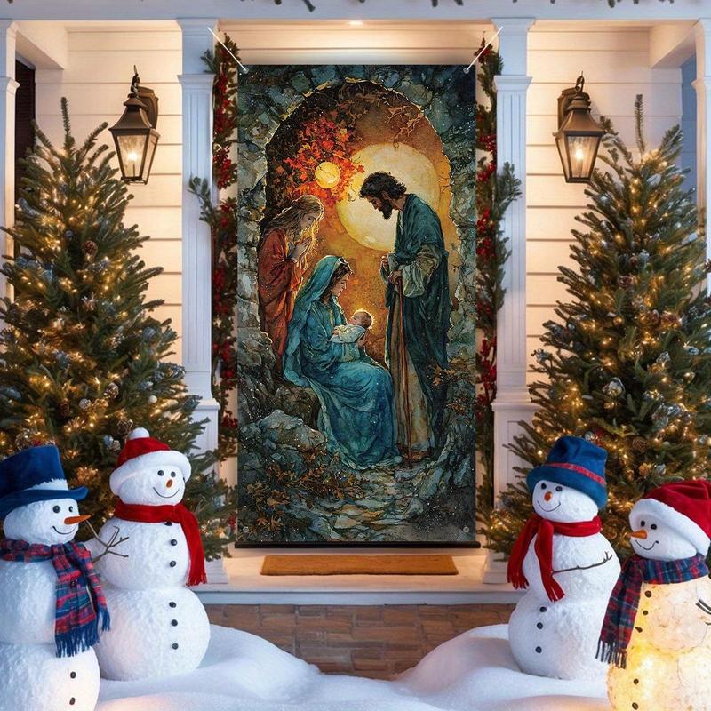 Christmas Themed Door Banner, 1 Count Nativity Scene Door Wall Cover, Festive Hanging Banner, Winter Xmas Decor, Perfect for Indoor & Outdoor