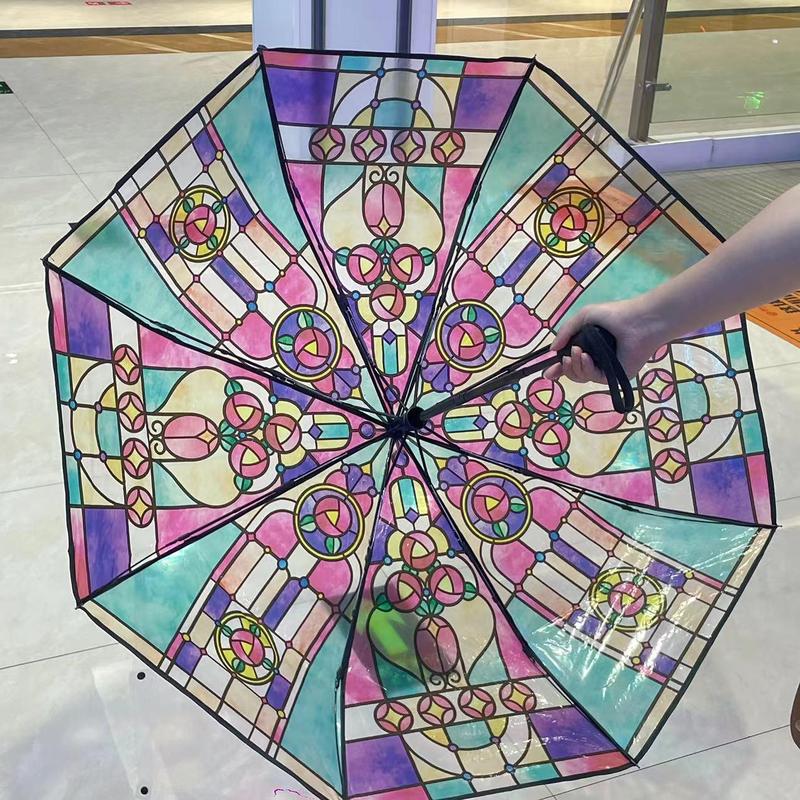 Geometry Butterfly Pattern Umbrella, 1 Count Manual Automatic Colorful Modern Art Glass Painting Umbrella, Portable Umbrella for Rain Day Outdoor, Travel Essentials, Christmas Gift Ideas for Girlfriend, Boyfriend Gifts