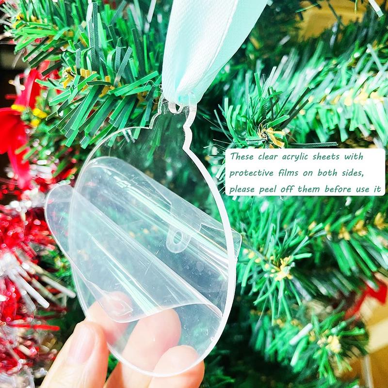 3inch Clear Blank Acrylic Ornament, 50pcs set Unfinished DIY Hanging Decoration, Round Acrylic Ornament, Hanging Ornament for Christmas Tree