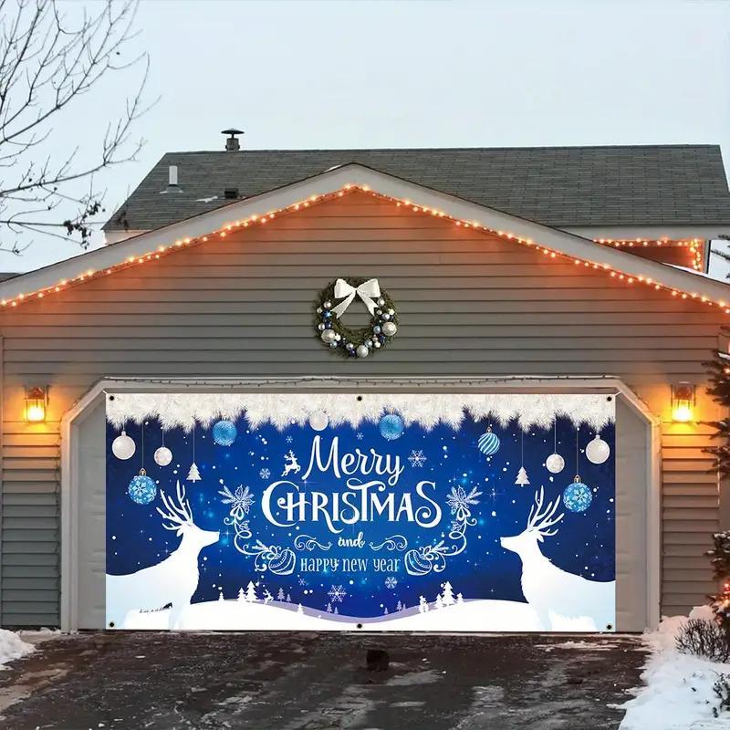 Christmas Themed Garage Door Cover, 1 Count Merry Christmas Garage Door Banner, Outdoor Holiday Decoration for Home, Party, Festival