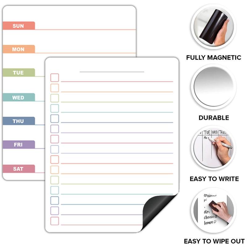 Refrigerator Magnetic Menu Calendar Set, 1 Set Including Grocery List & Weekly Meal Planner Whiteboard & 4 Counts Pen, Kitchen Refrigerator Planner