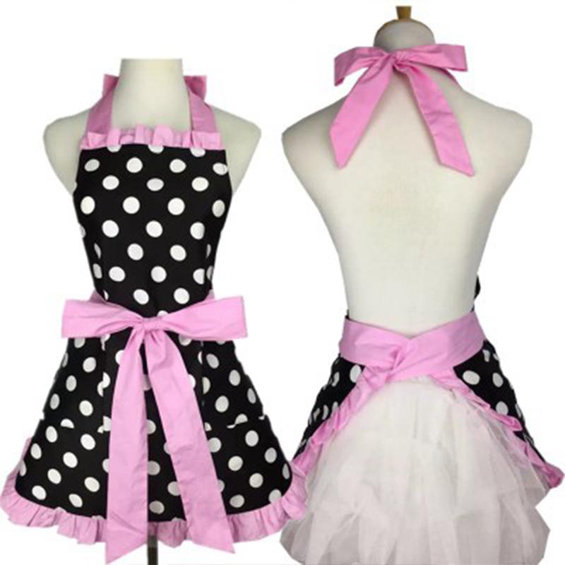 Cute Apron Retro Polka Dot Aprons Ruffle Side Vintage Cooking Aprons with Pockets Adjustable Kitchen Aprons for Women Girls Waitress Chef Mother's Day Gift(Pink)