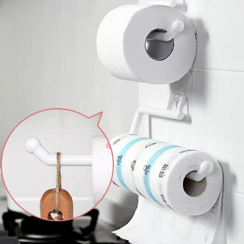 Sticky Hook Design Tissue Storage Rack, 1 Count Tissue Roll Paper Hook Storage Rack, Towel Holder, Multifunction Wall Shelf Organizer