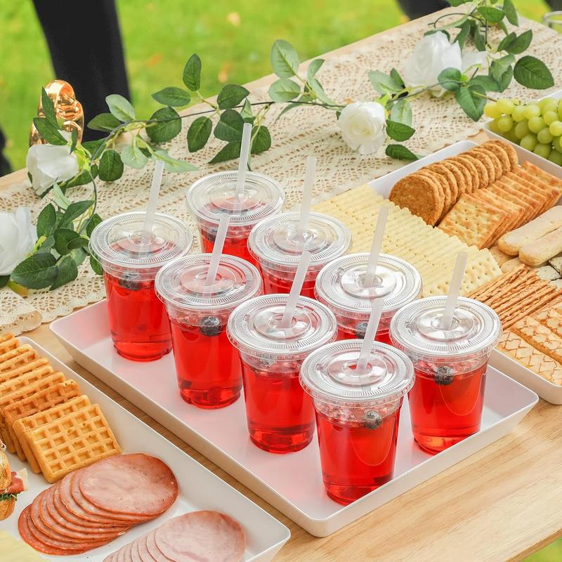 [Limited time deal] 100 Sets - 16oz Plastic Cups with Lids and Straws, Disposable Cups for Iced Coffee, Smoothie, Milkshake, Cold Drinks - Clear