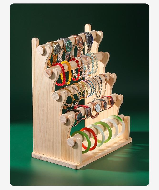 Bracelet Hair Tie Display Stand Earring Organizer Racks Bracelet Display Stand Bangle Necklace Organizer Display Shelves Multi-tier Jewelry Holder Hair Ring Wooden Solid Wood