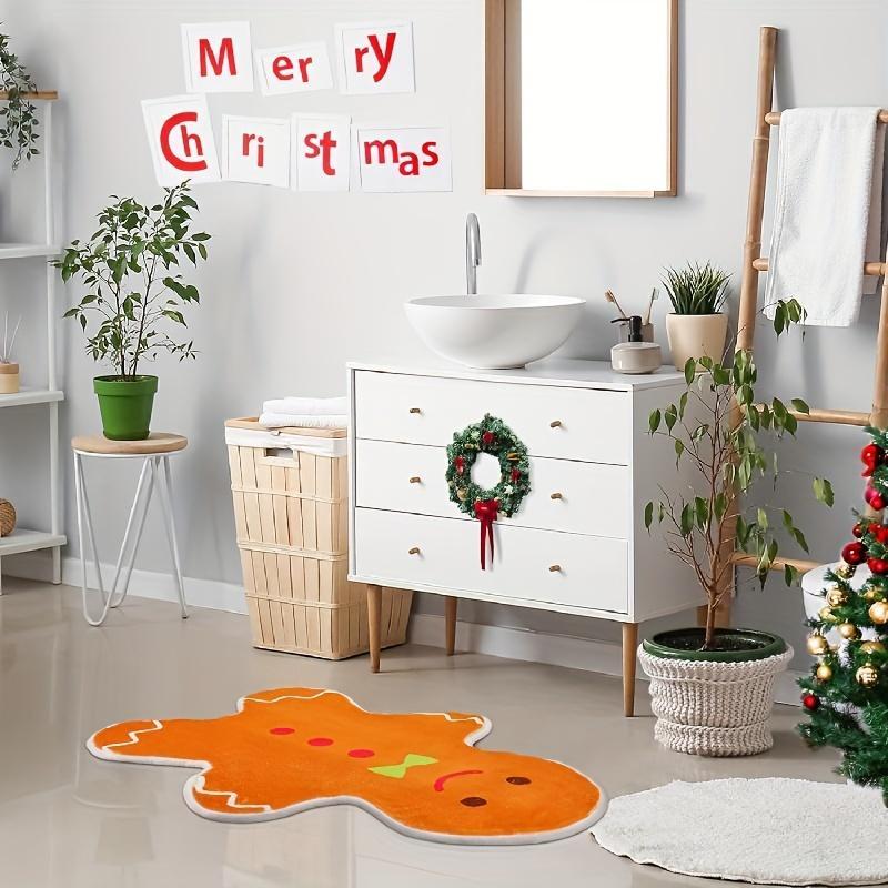 Gingerbread Man Design Bathroom Mat, 1 Count Cute Non-slip Bath Mat, Christmas Decorative Floor Mat for Home Bathroom Living Room