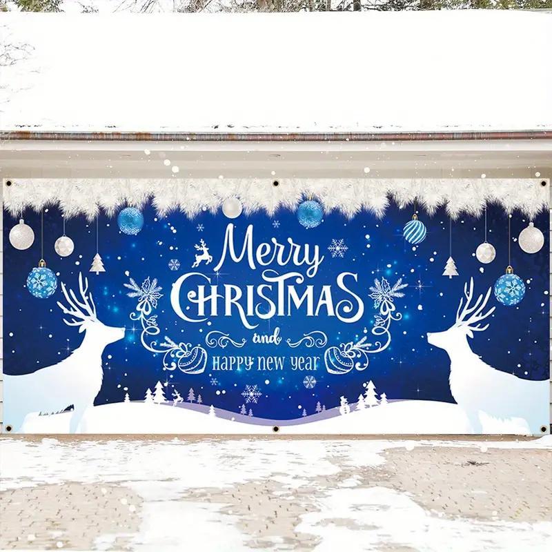 Christmas Themed Garage Door Cover, 1 Count Merry Christmas Garage Door Banner, Outdoor Holiday Decoration for Home, Party, Festival