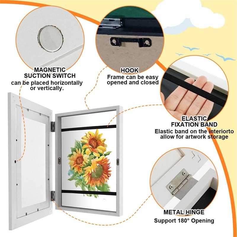 Christmas Gifts Kids Art Frame Set A4 Front Opening Photo Frames Wooden Kids Artwork Display Frame for 100 Pictures Horizontal and Vertical Picture Display for Crafts Drawing 3D Artwork Ornaments 1 2 Counts