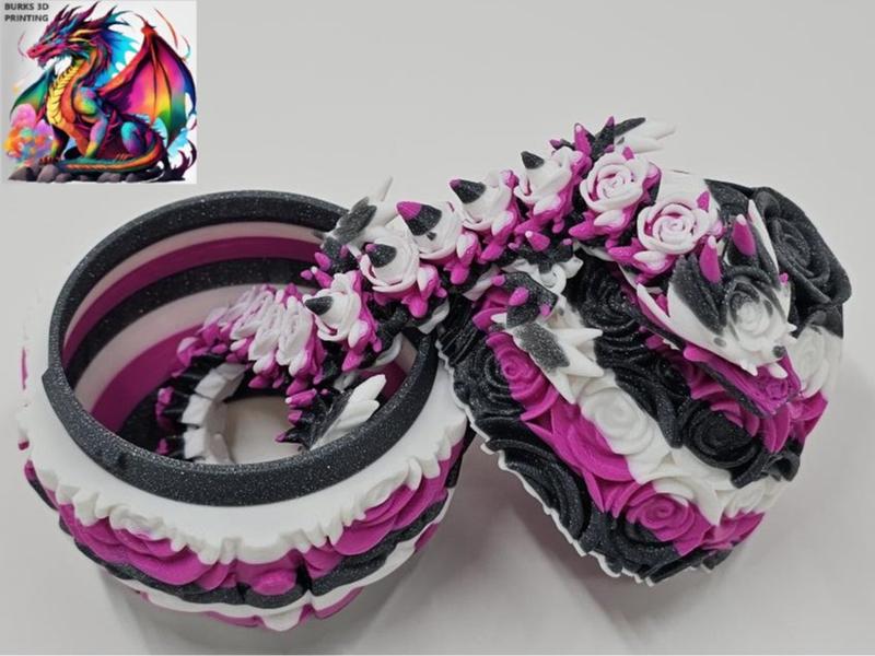 Pink White Sparkle Grey Striped 12in Rose Dragon with Matching Rose Dragon Egg that Snaps Shut