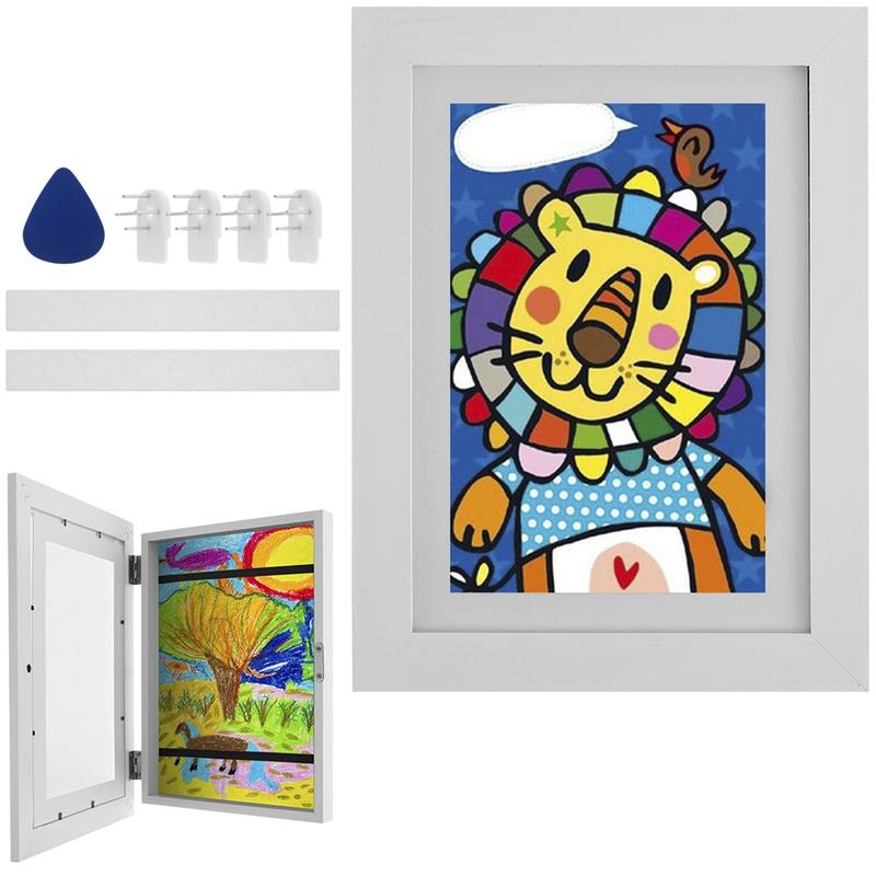 Christmas Gifts Kids Art Frame Set A4 Front Opening Photo Frames Wooden Kids Artwork Display Frame for 100 Pictures Horizontal and Vertical Picture Display for Crafts Drawing 3D Artwork Ornaments 1 2 Counts