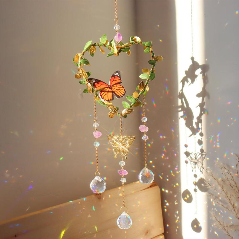 Heart Shaped Hanging Decor, 1 Count Butterfly & Crystal Decor Pendant, Hanging Decor for Home Garden Party