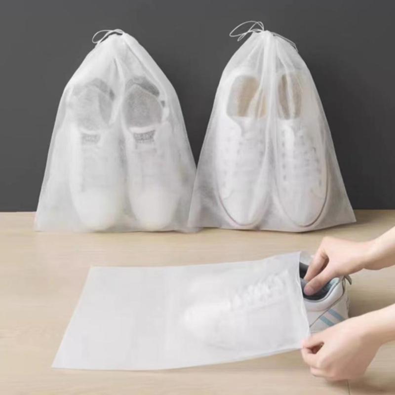 10pcs Shoe Dust-proof Non-woven Fabric Storage Bag, Clear Portable Shoe Cover With Drawstring, Shoe Cleaning Storage Bag For Travel & Business Trip