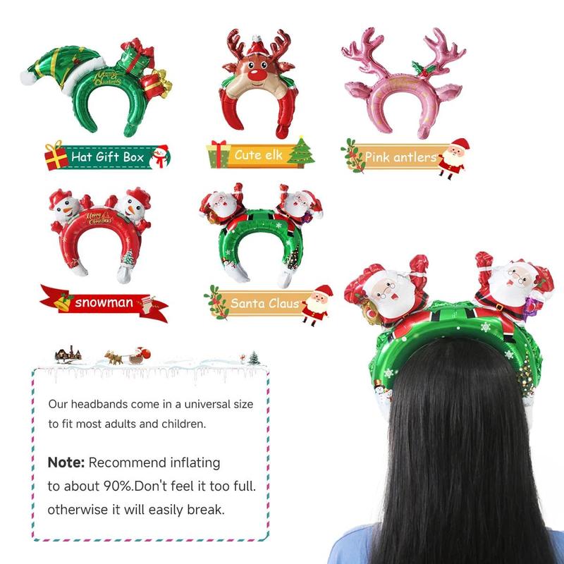 Christmas Themed Headband Balloon, 5 Counts set Cute Reindeer & Santa Claus Design Headband Balloon, Holiday Decoration Accessories for Party