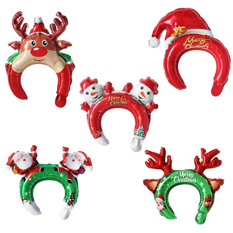 Christmas Themed Headband Balloon, 5 Counts set Cute Reindeer & Santa Claus Design Headband Balloon, Holiday Decoration Accessories for Party