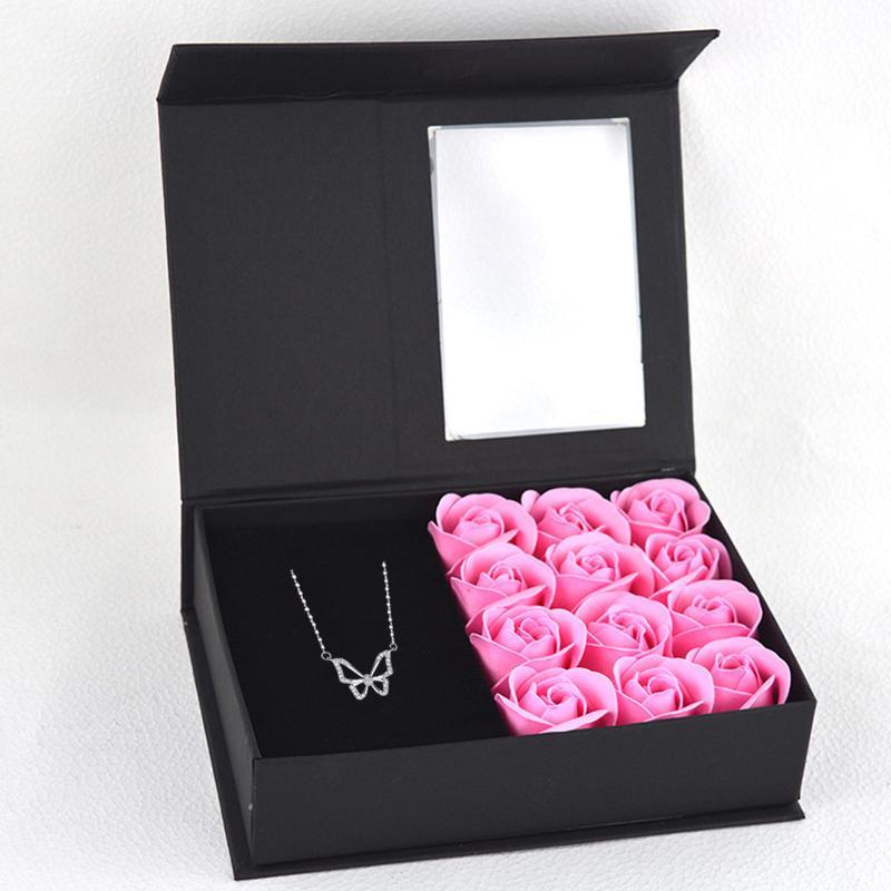 Room Decor Artificial Flower Decorative Gift Box Set, 1 Set Fake Flower & Necklace & Gift Box, Home Decor Supplies for Wedding Anniversary Birthday, Gift for Girlfriend Wife Mom, Bedroom Decor, Fall Decor