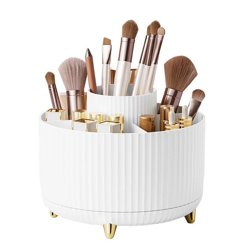 360° Rotatable Makeup Brush Holder, Multi-compartments Cosmetic Storage Holder, Multifunctional Cosmetic Organizer for Bathroom Countertop