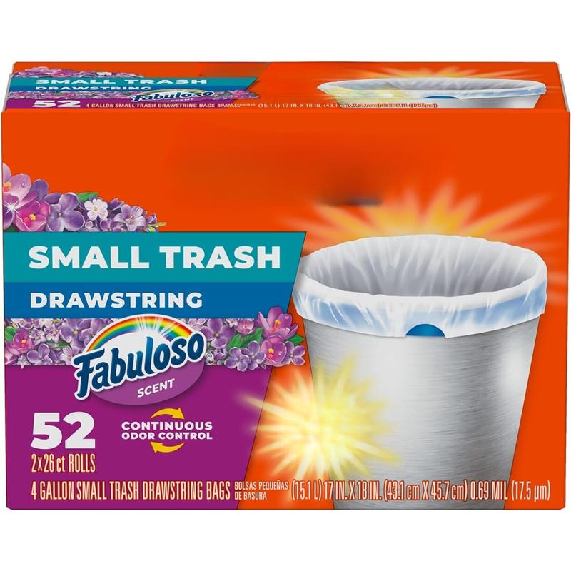 Small Trash Bags, Fabuloso Scent, 4 Gallon, 52 Count