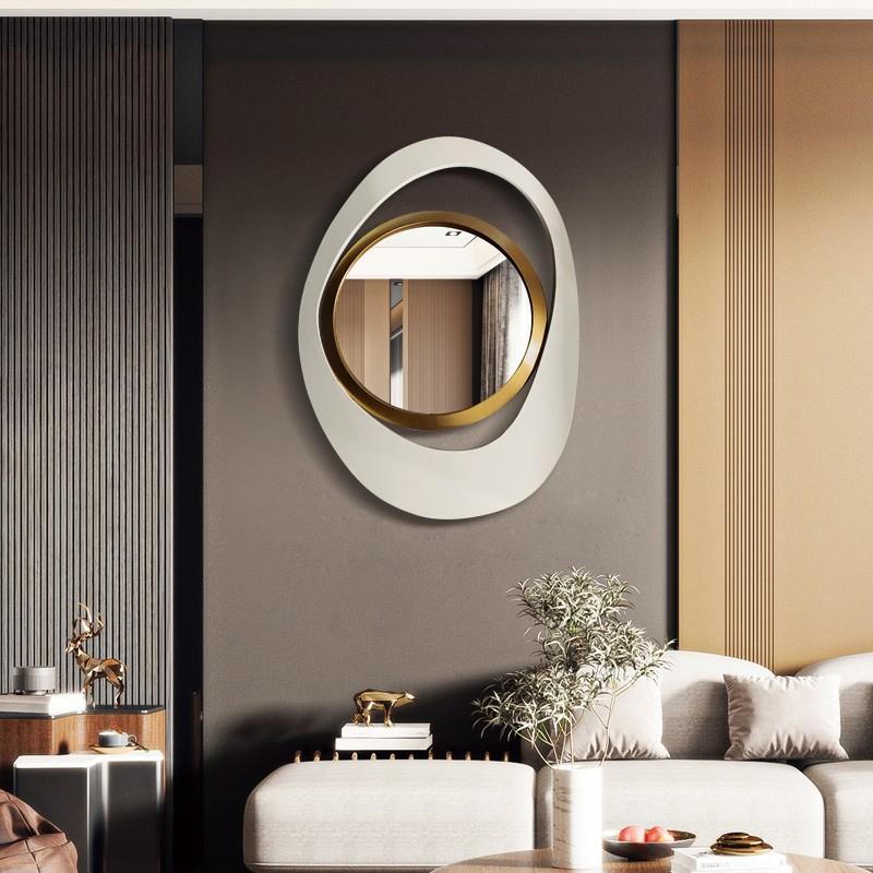 One Piece Elegant 23.6-Inch White & Gold Geometric Decorative Reflective Glass Wall Mirror for Living Room, Entryway, and Bedroom Installation