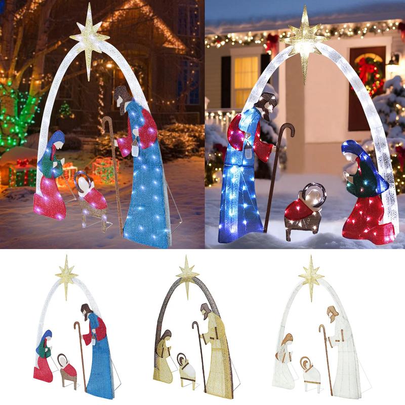 Outdoor Christmas Decoration Lighted Outdoor Nativity Set 5Ft Jesus Nativity Scene with LED Lights for Holiday Lawn Garden Decor Does not apply