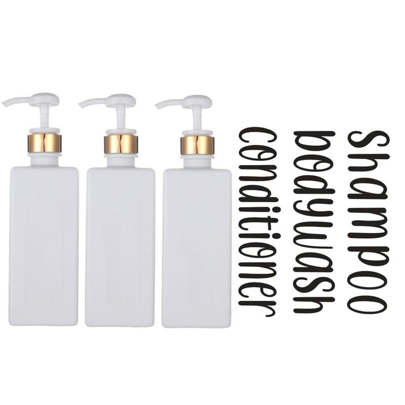 3pcs Square 650ml Refillable Empty Pump Bottle, Press Soap Liquid Dispenser, Portable Lotion Shampoo Shower Gel Subpackage Container For Home Bathroom And Travel