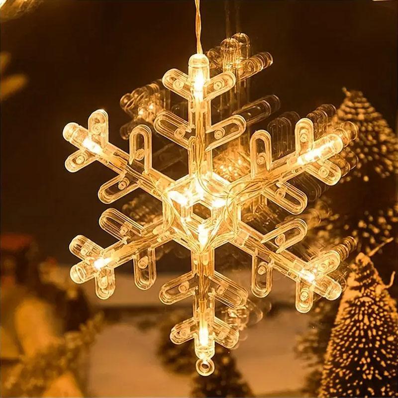 Christmas Snowflake Design Suction Cup Light, 3 Counts set Battery Powered LED String Light, Decorative Light for Home Party Festival, Home Decor, Battery Not Included