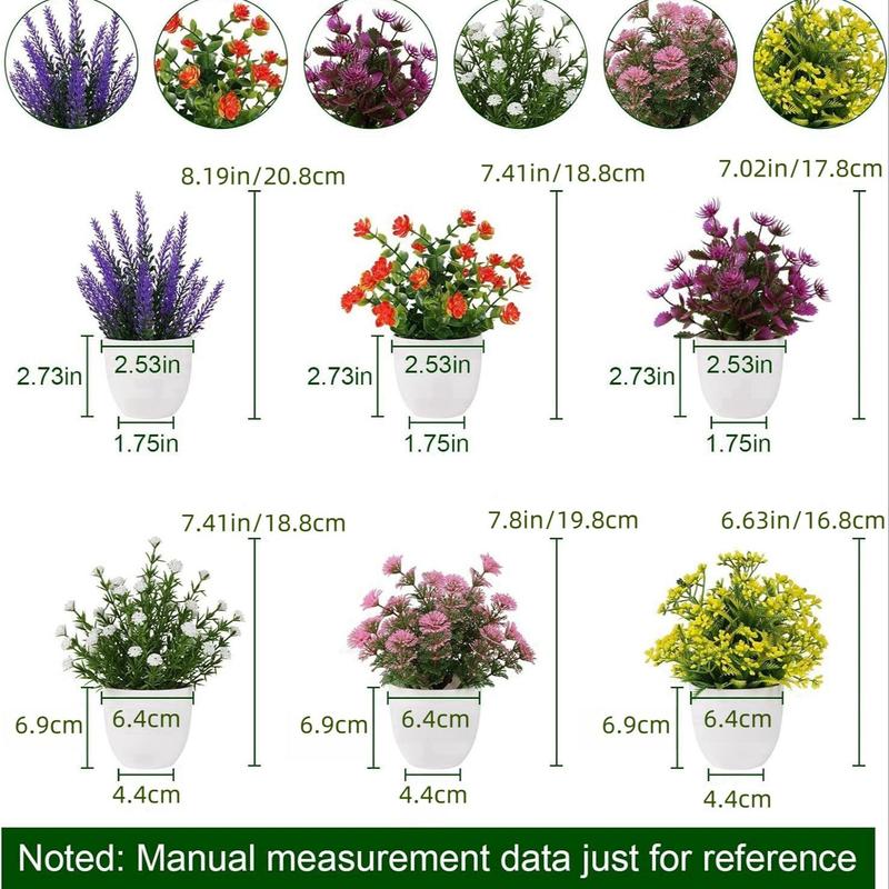 Artificial Potted Plant, 6 Counts Mini Colorful Fake Flower, Decorative Plants for Home Office Living Room Bedroom Balcony