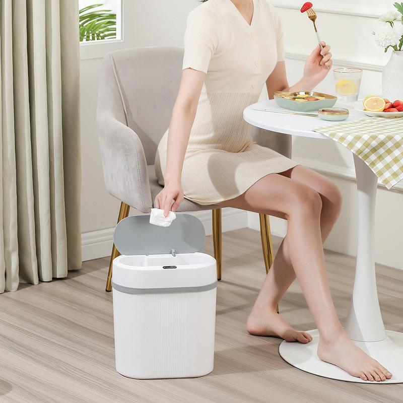 Rechargeable Automatic Flip Lid Toilet Trash Can, Smart Sensor Trash Cans for Kitchen, Household Waste Bin for Living Room Bathroom, Kitchen Gadgets, Kitchen Appliances for New Home