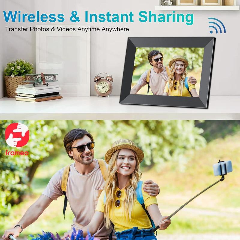 Christmas Gift Frameo WiFi Digital Photo Frame, Real-time Video Photo Sharing, 10.1-inch HD IPS Smart Touch Screen Photo Frame, Support 32GB Memory and Cloud Album, Automatic Rotation or Wall Hanging, Creative Birthday Gift, Cyber ​​Monday