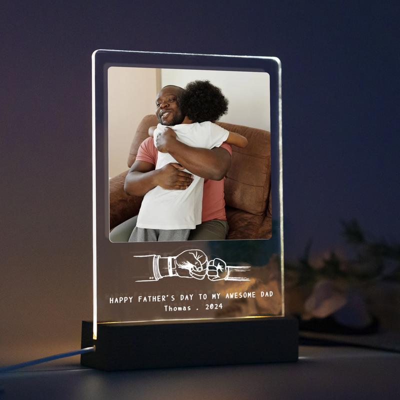 Personalized Fathers Day Gift, Unique Acrylic Photo Plaque, Gift for Daddy, First Fathers Day Gift, Photo Ornament, Best Dad Night light gift Decor Frames