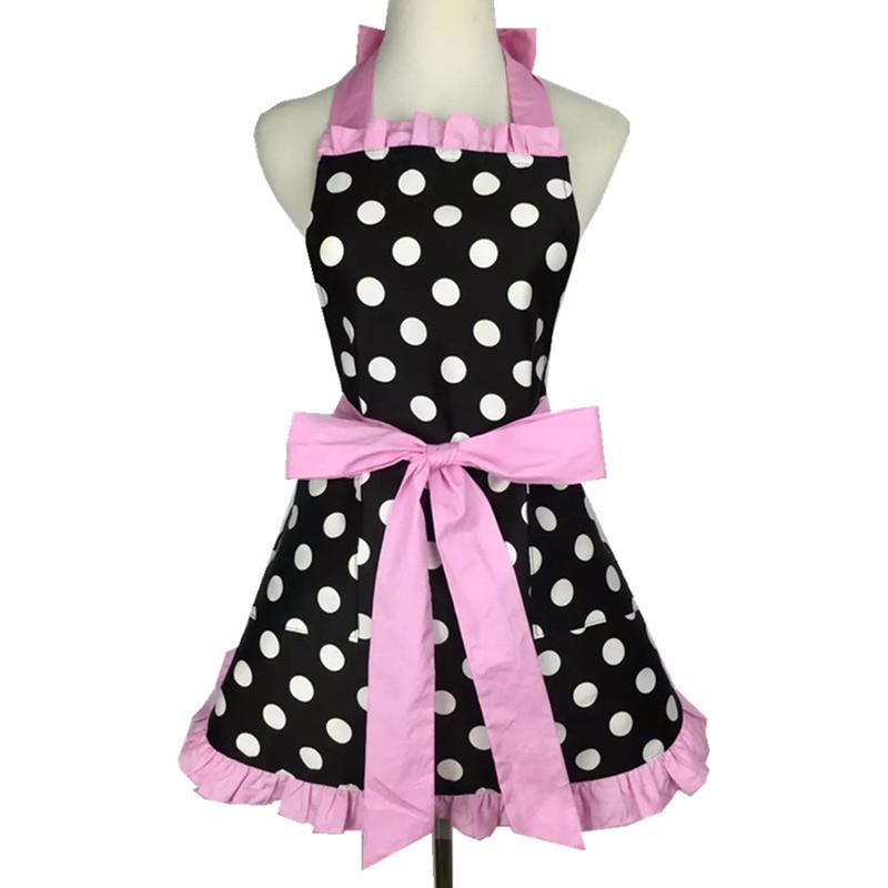 Cute Apron Retro Polka Dot Aprons Ruffle Side Vintage Cooking Aprons with Pockets Adjustable Kitchen Aprons for Women Girls Waitress Chef Mother's Day Gift(Pink)