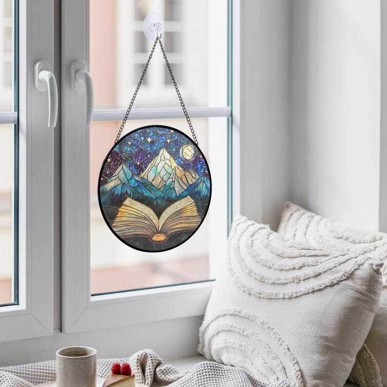 City Of Star Stained Glass Window Hanging, Book City Star Night Stained Glass Suncatcher Home Decor, Book Lover Gift, Christmas Gift