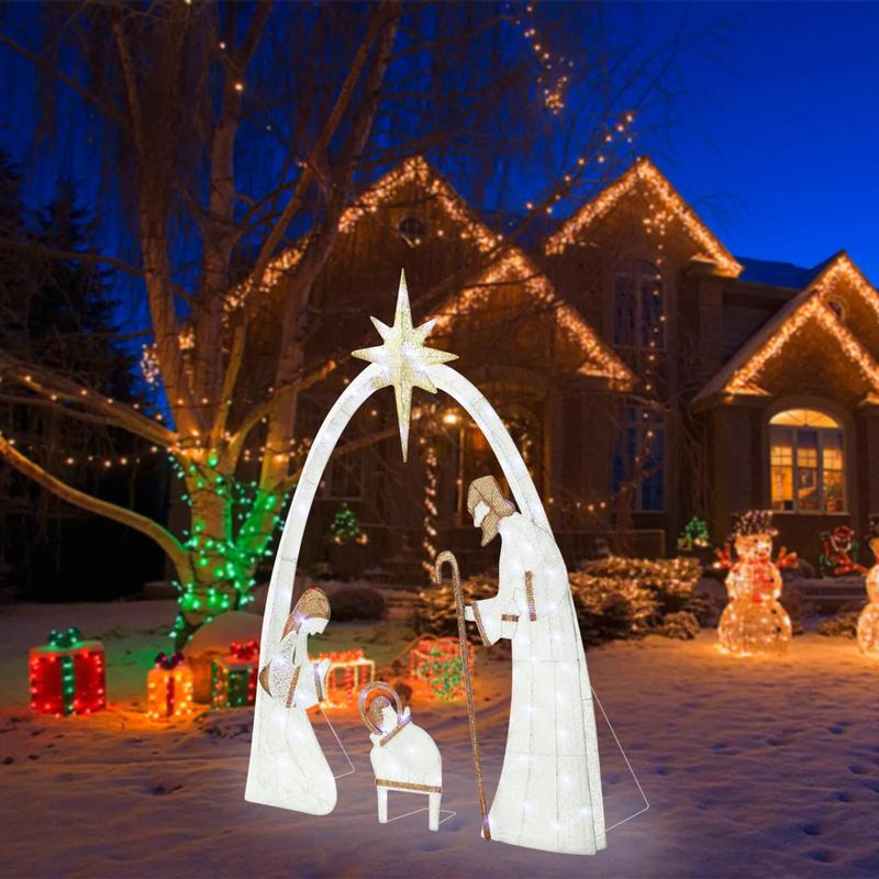 Outdoor Christmas Decoration Lighted Outdoor Nativity Set 5Ft Jesus Nativity Scene with LED Lights for Holiday Lawn Garden Decor Does not apply