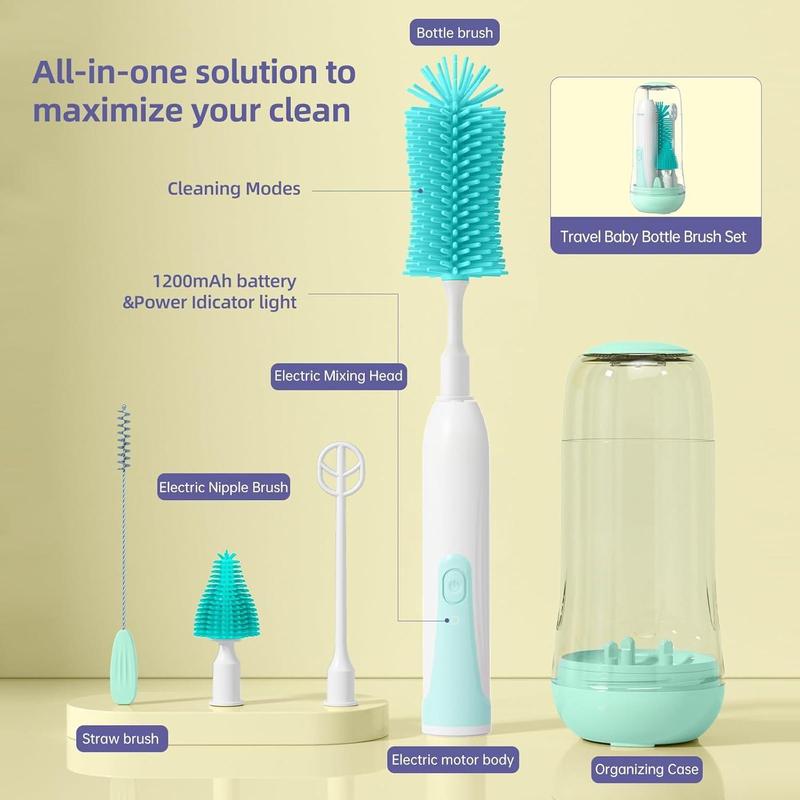 Electric Bottle Cleaning Brush - Rechargeable with USB, Detachable Handle, Multipurpose Bottle & Cup Scrubber, Ideal for Home Cleaning Tools, Kitchen Accessories, and Sparkling Clean Surfaces-Perfect Christmas Gift