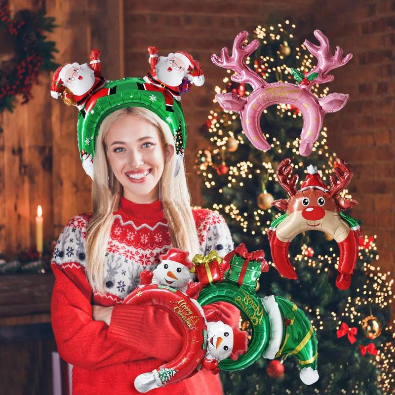 Christmas Themed Headband Balloon, 5 Counts set Cute Reindeer & Santa Claus Design Headband Balloon, Holiday Decoration Accessories for Party