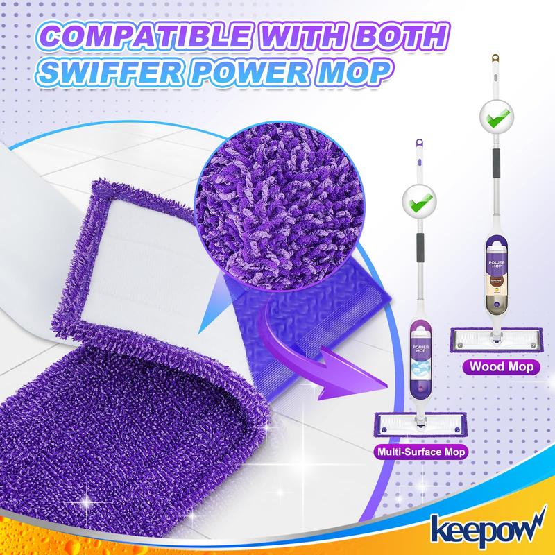 KEEPOW Reusable  Absorbent Power Mop Refill Pads Compatible with Swiffer Microfiber Mop Pads, 6 Pack