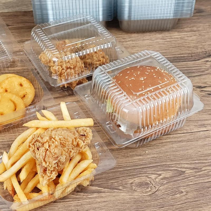 100 Pack 5 x 5 inch Clear Plastic Disposable Clamshell Container,Hinged Take Out Clamshell Dessert Container with Lid Takeout Tray Disposable Food Clamshell Containers for Dessert, Cakes, Sandwiches