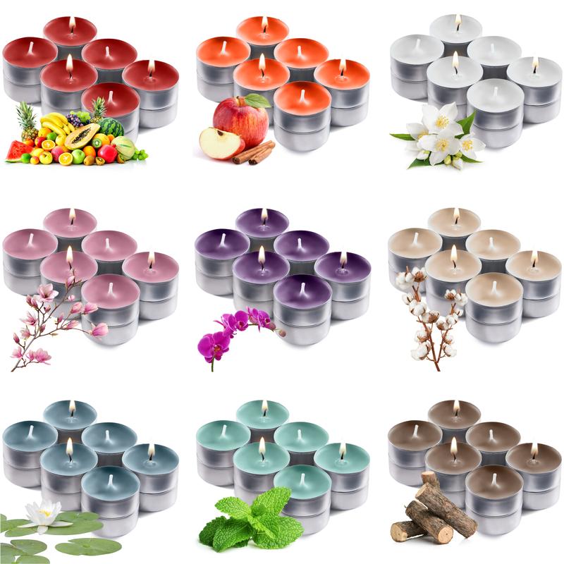 Scented Tealight Candles, 12 Color Options, 12 & 30 Packs, Scented Candles with Long Lasting Aromas, Highly Fragranced Tealight Candles for Christmas - 4 Hour Burn Time