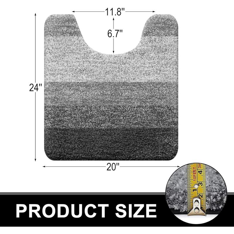 Toilet Rugs U-Shaped 24x20, ExtraNon-Slip Plush Shaggy Toilet Bath Mat, Machine Wash Dry, Contour Bath Rugs for Toilet Base, Grey