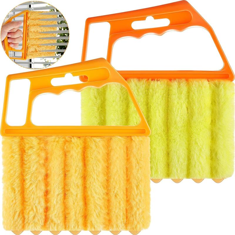 Blind Cleaner Duster Tool, 7 Finger Dusting Cleaner Tool for Window Venetian, Washable Mini Cleaner Brush, Hand Held Cleaner Tool for Air Conditioner Wood Shutters Dust Dirt (Yellow Handle, 2 Pieces) Cleaning Pack Comfortable