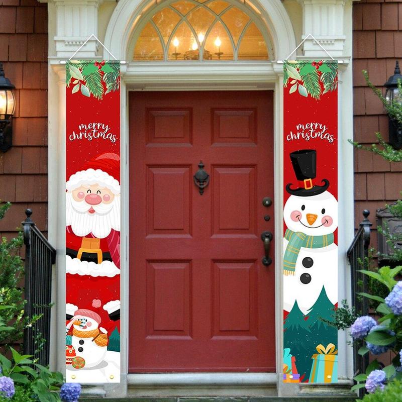 Merry Christmas Door Banner, 1 Pair Colorful Christmas Themed Door Decoration, Outdoor Hanging Banner for Home Front Door, Festive & Party Supplies